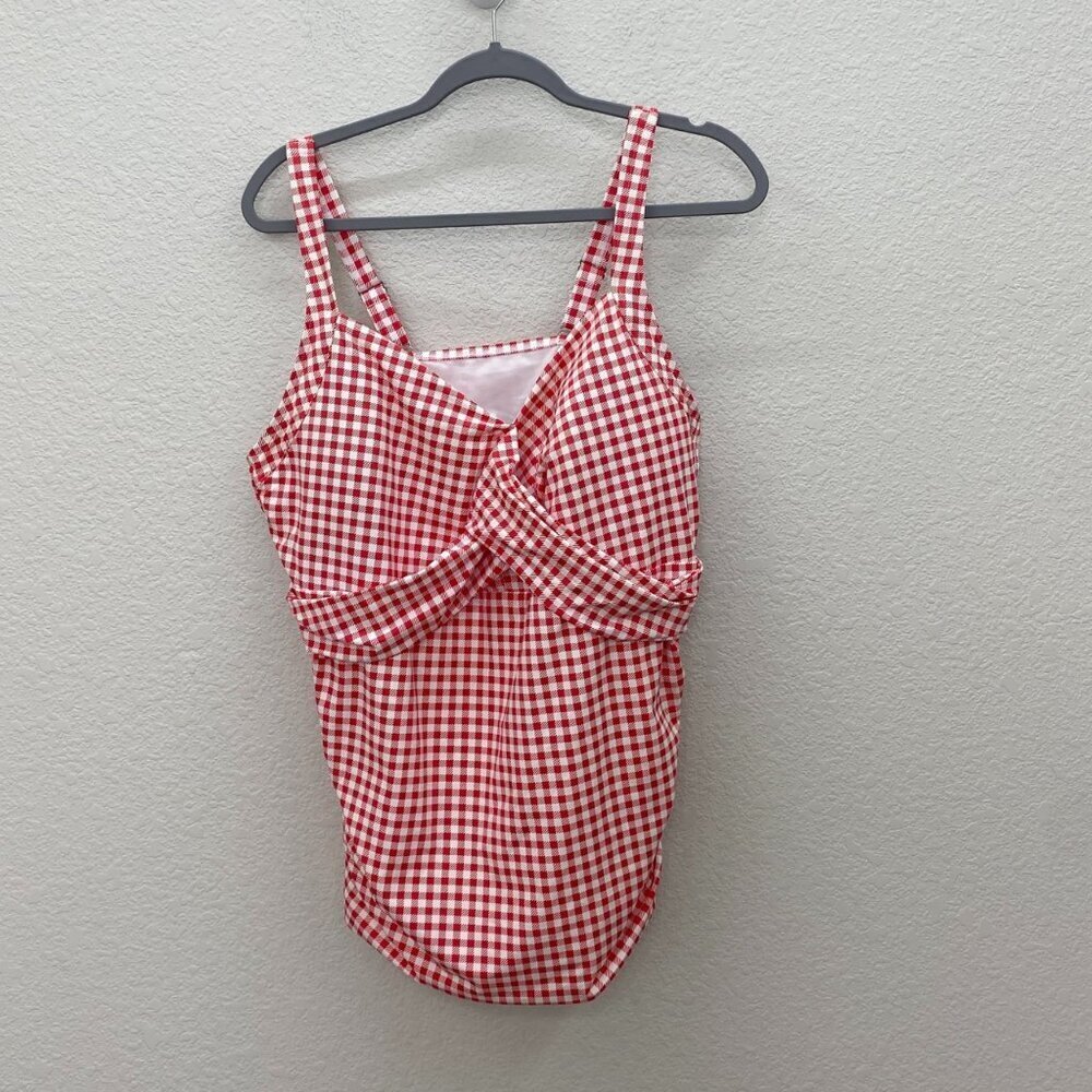 Lands' End Red Gingham Swim Tankini 22W